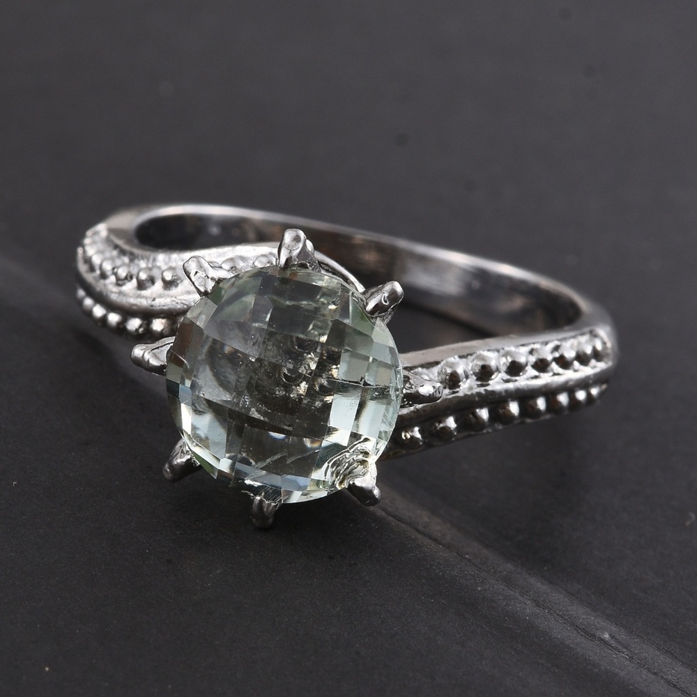 Green Amethyst Stainless Steel Solitaire Ring NWT